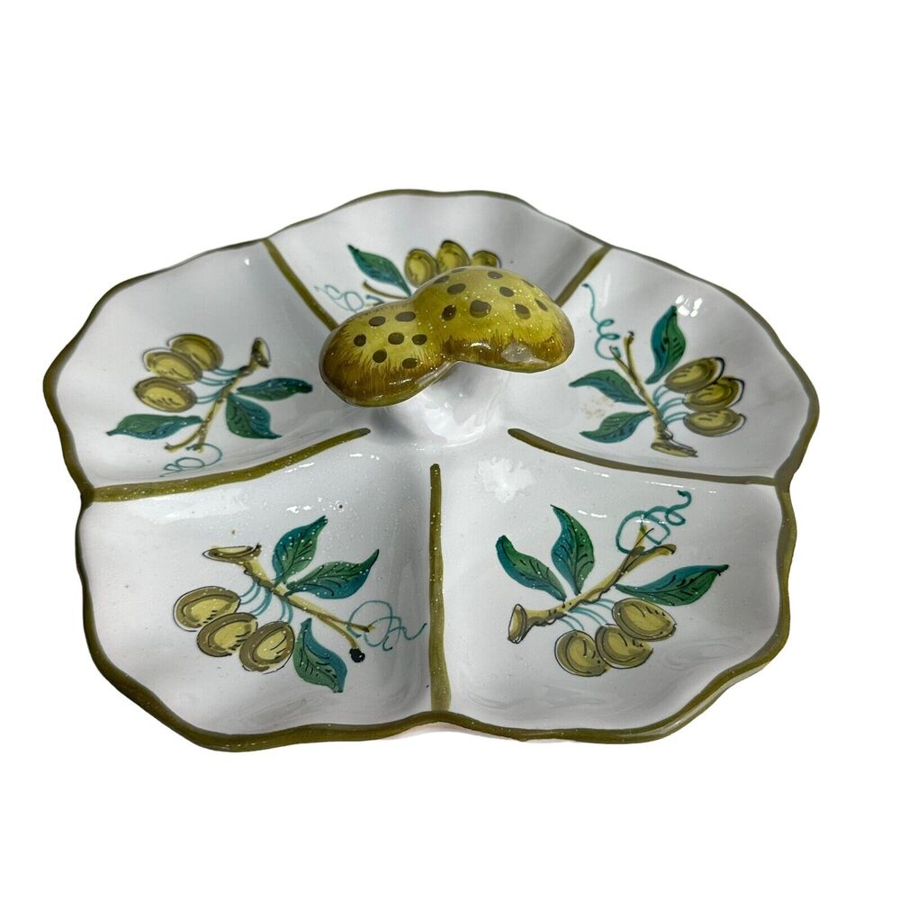Mushroom 5 Section Serving Plate Tray Tapenade & Olive Appetizer Made In Italy